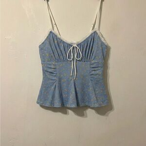 (NWT) Free People Sammi Floral Camisole Tank Top Allure Blue Combo Size L